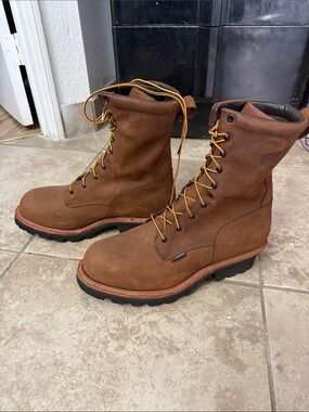 Vibram Men's Brown Lace-Up Work Boots with Yellow Laces